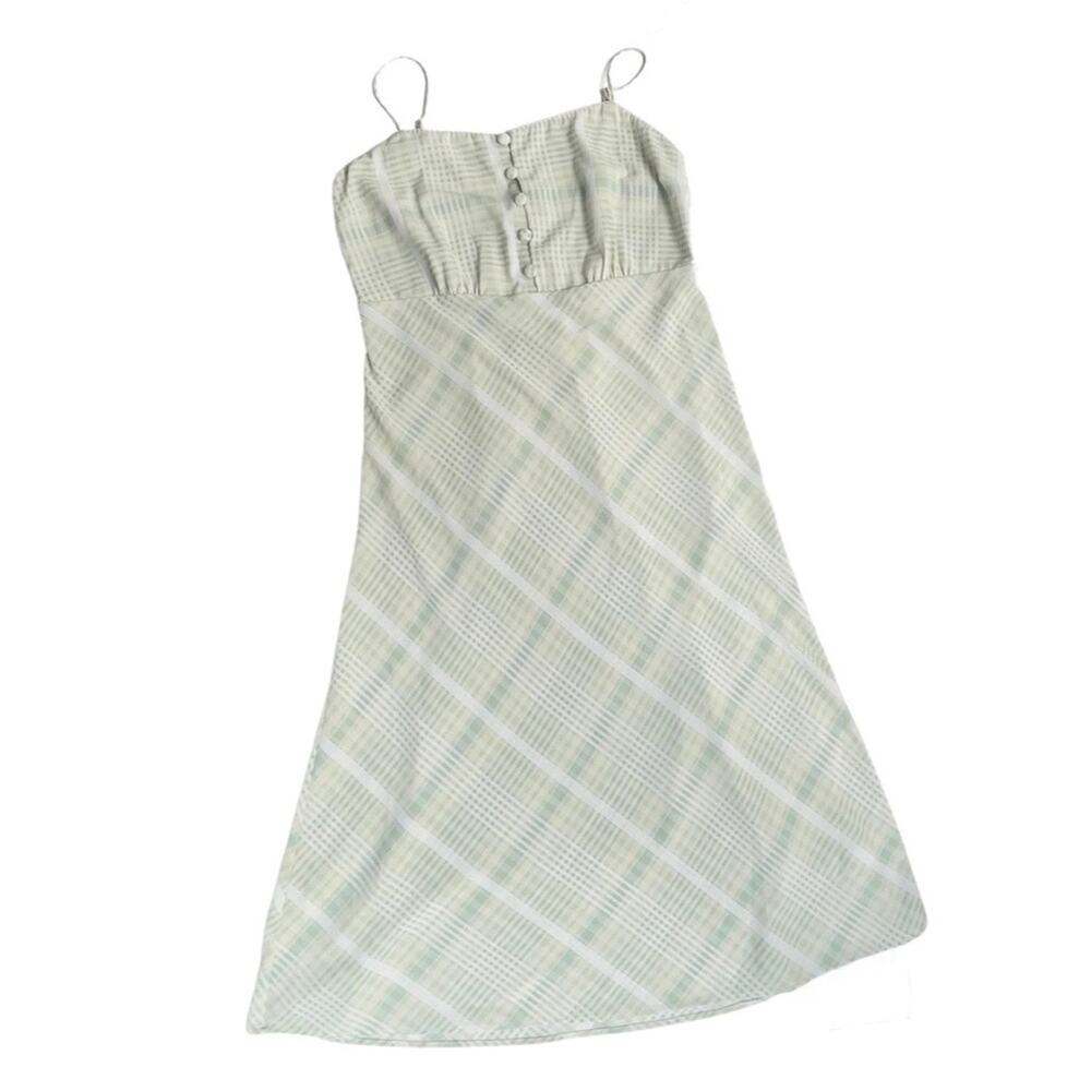 Lulus Just My Luck Green White Plaid Sleeveless Skinny Strap Dress - Size Large